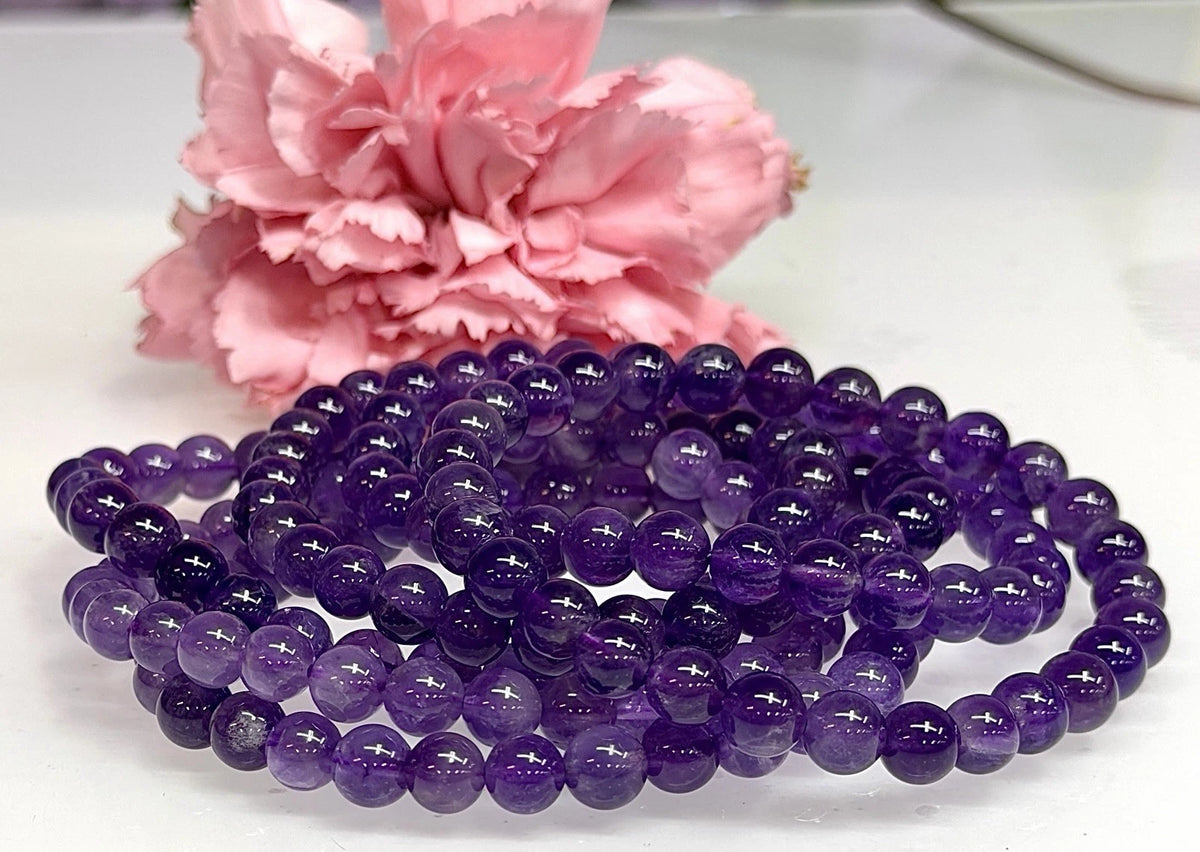 Wholesale Lot 6 Pcs Natural Amethyst 6mm 7.5” Crystal Healing Stretch Bracelet