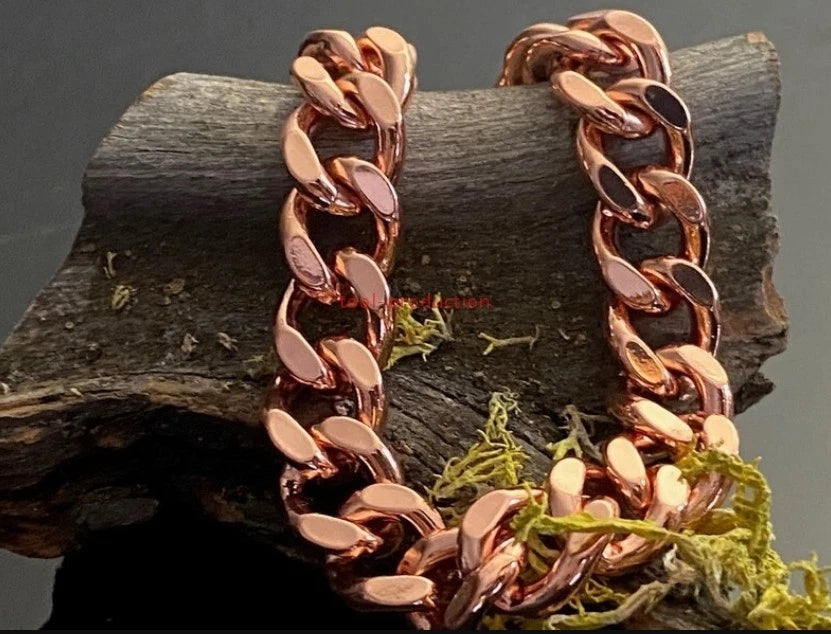 100% pure copper bracelet, 12mm wide, 8.5in Cuban chain, for pain relief.