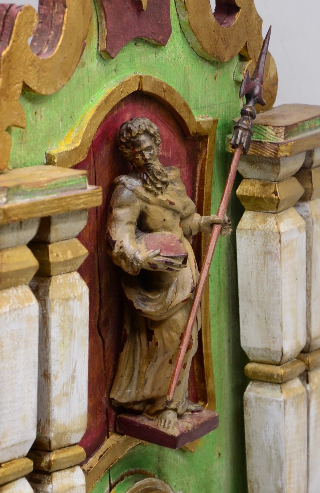 ANTIKER ALTAR Hausaltar Barock geschnitzt Heiligenfigur Monstranz gefasst 70cm