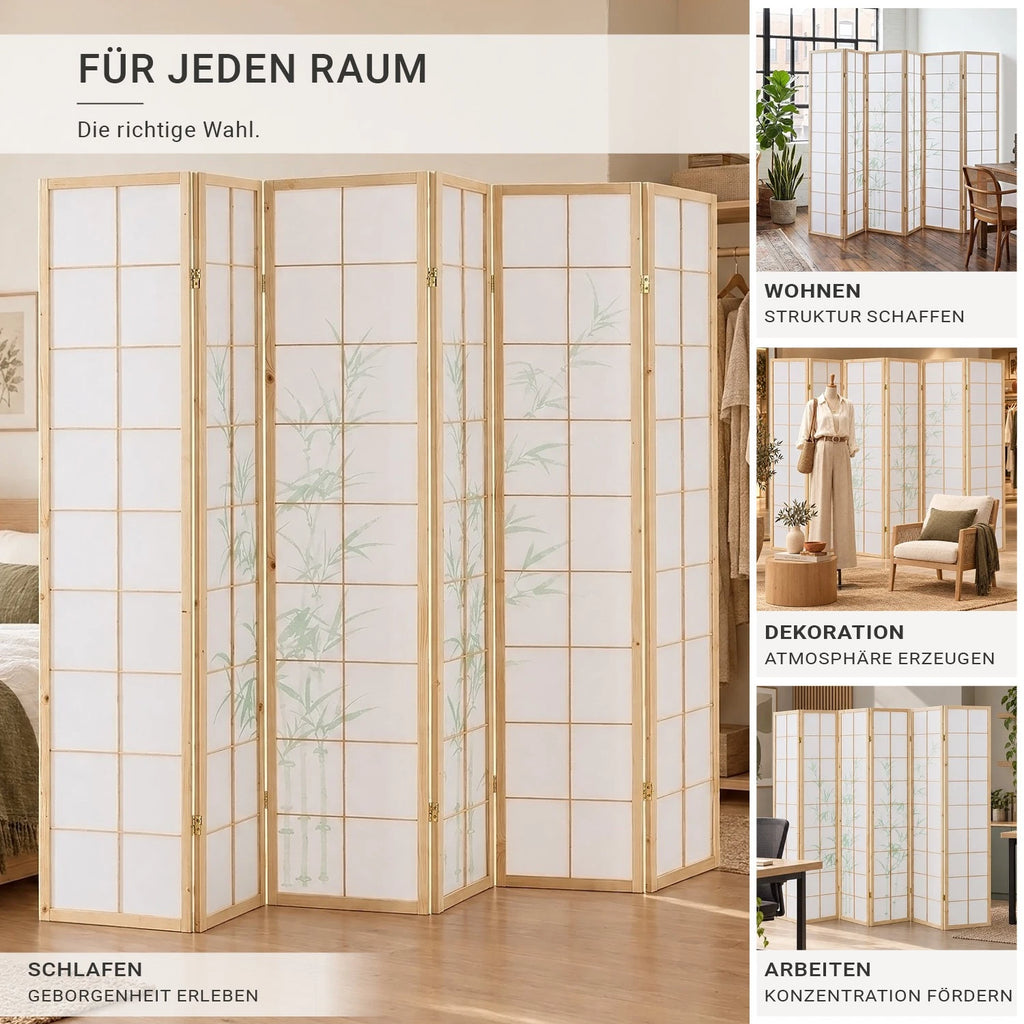 Raumteiler Trennwand Paravent Holz Massiv Sichtschutz Shoji Bambus Homestyle4u
