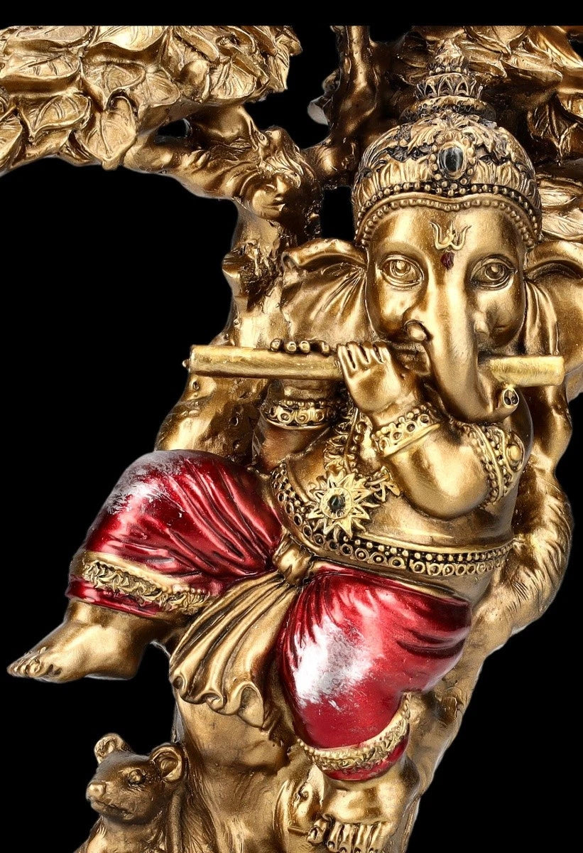 Indische Ganesha Dekofigur – Musizierend Spirituelle Hindu Statuette H 22 cm