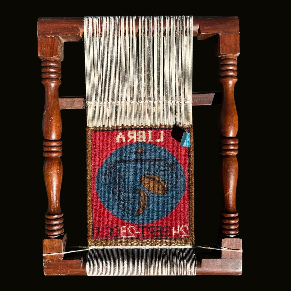 Vintage Horoscope Libra Astrology Wool Rug Sampler 16x21 Zodiac Textile Art