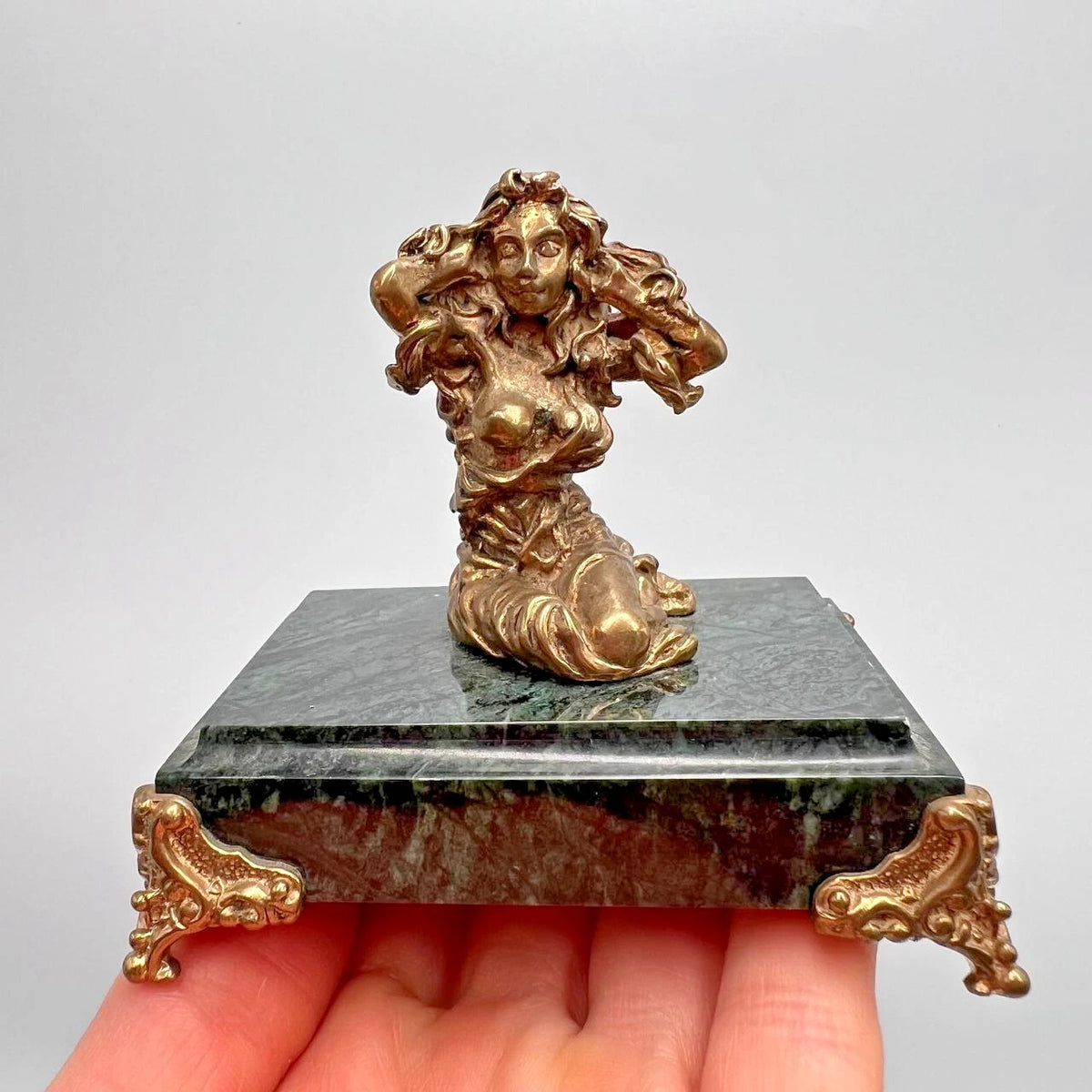 Vintage Bronze Virgo Zodiac Figurine Astrology Sculpture Marble Base Gift Decor