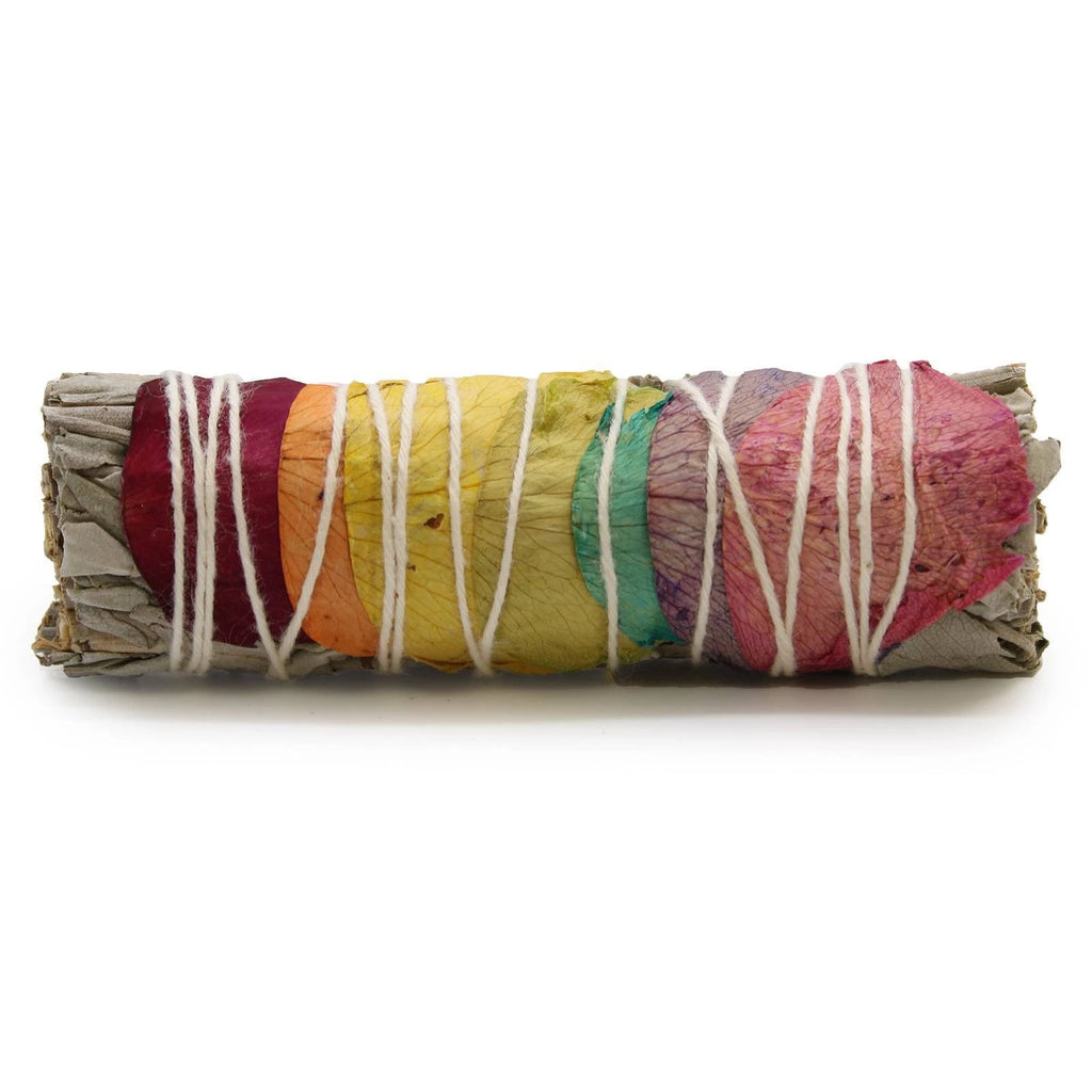 Chakras Sage Smudge Stick with Rose Petals 10cm Aura Cleansing Made Mexico