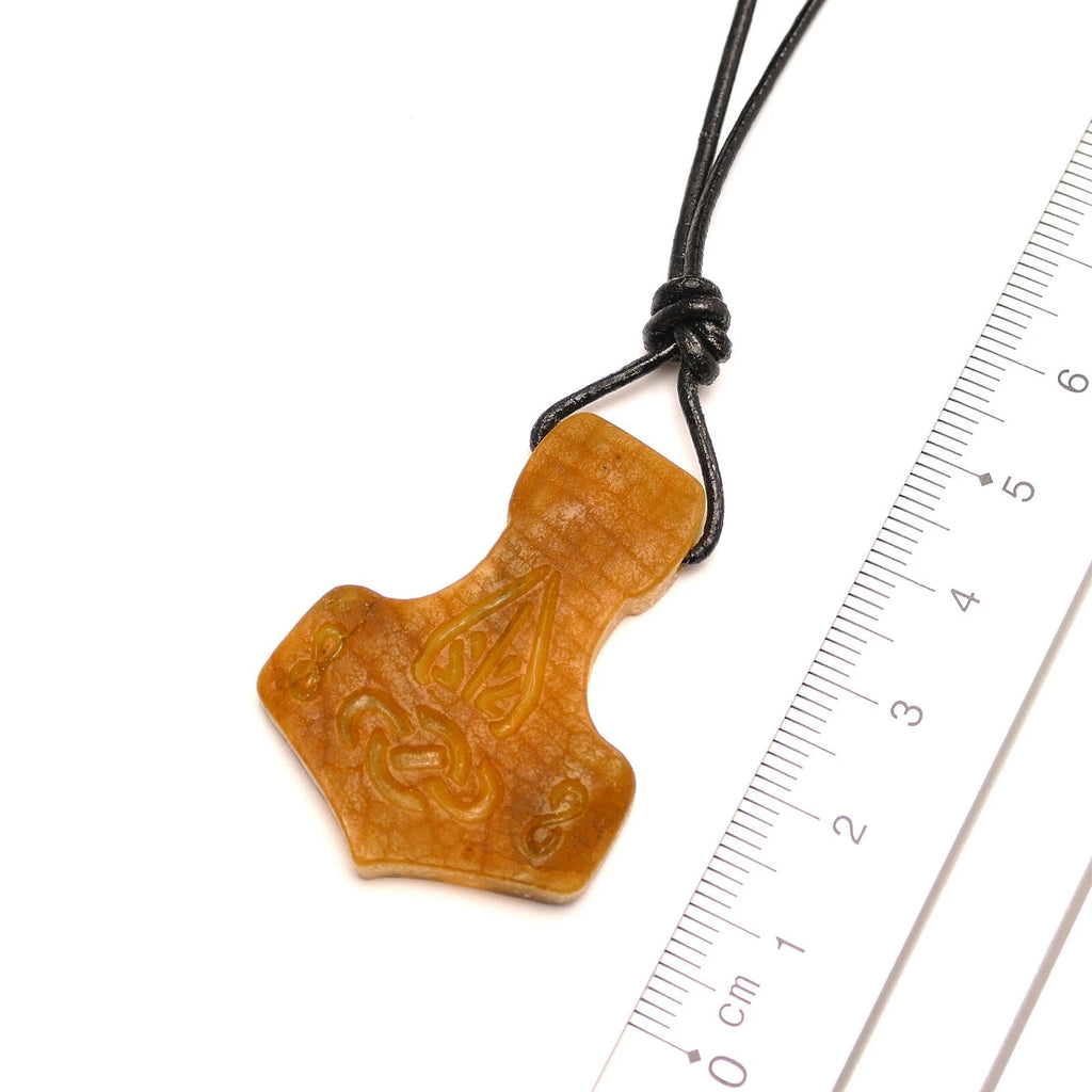 Thor Hammer Thorshammer Natur Bernstein Anhänger Amulett Wikinger Mjölnir Roh