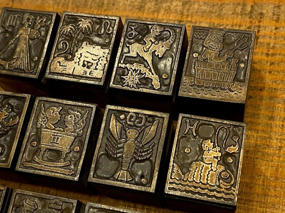 12 x Sternzeichen Druckstock Astrologie astrologische Zeichen Klischee Drucker