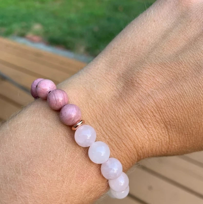 Rose Quartz &amp; Rhodonite Gemstone Beads Healing Women Bracelet for Self Love Gift