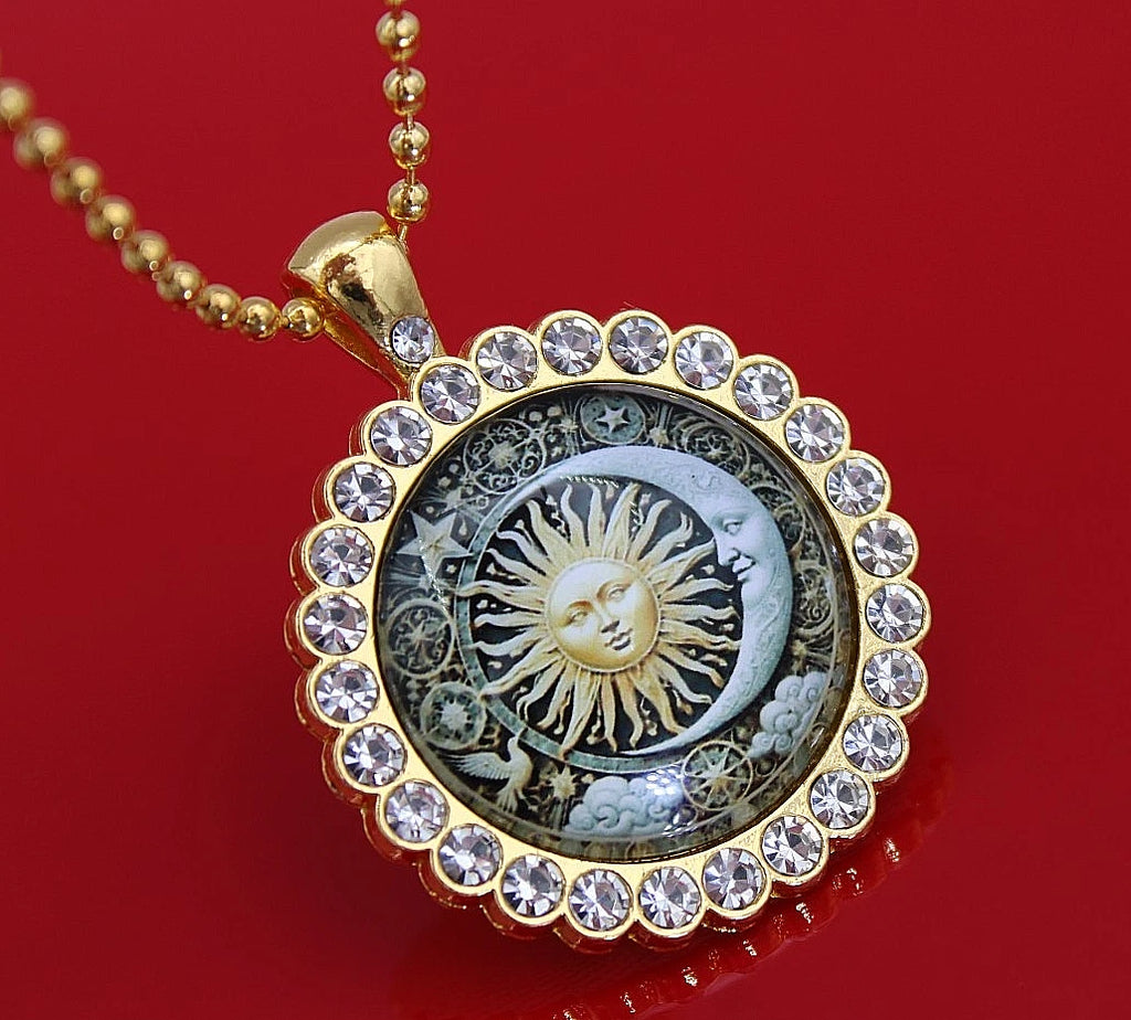 ✨ Sonne Mond Kette Gold Damen Rund Anhänger Zirkonia Boho Schmuck Geschenk 🌙✨