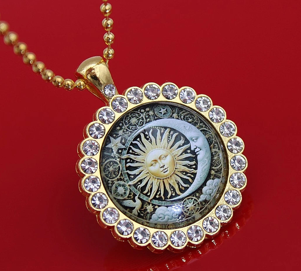 ✨ Sonne Mond Kette Gold Damen Rund Anhänger Zirkonia Boho Schmuck Geschenk 🌙✨