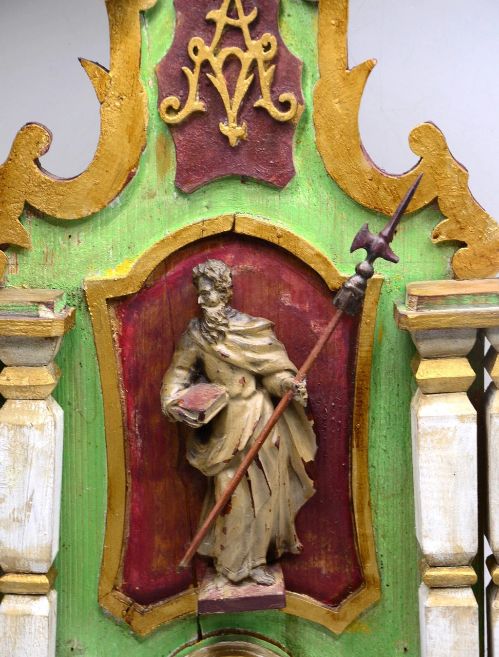 ANTIKER ALTAR Hausaltar Barock geschnitzt Heiligenfigur Monstranz gefasst 70cm