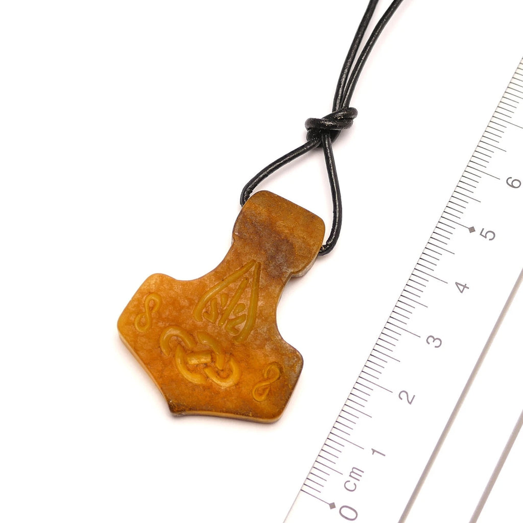 Thor Hammer Thorshammer Natur Bernstein Anhänger Amulett Wikinger Mjölnir Roh