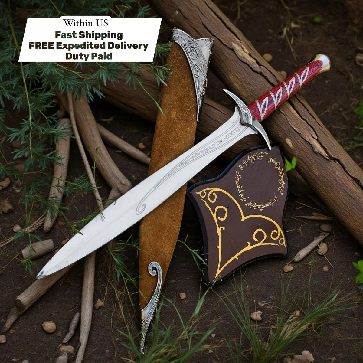 LOTR Sword Lot 5 Narsil Anduril, Glamdring, Eowyn Herugrim, Witch King Gift Him