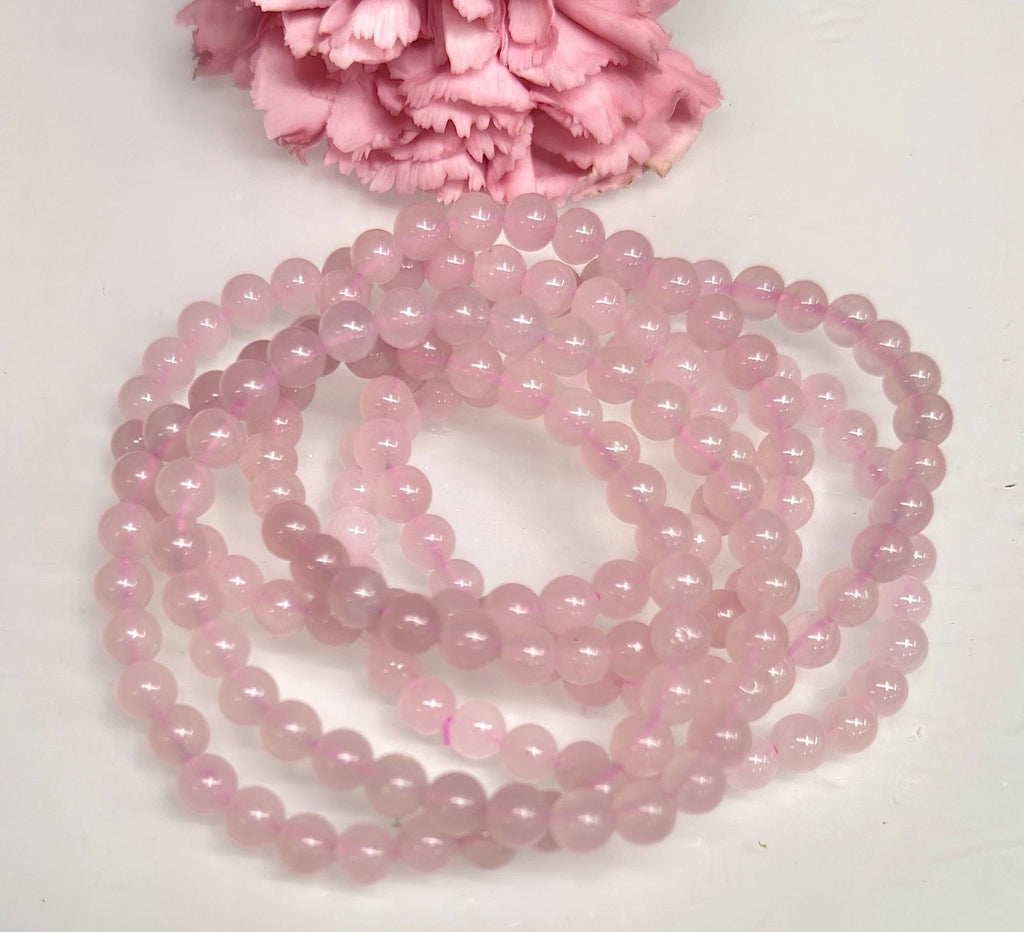Wholesale 6 Pcs Natural Rose Quartz 6mm 7.5” Crystal Healing Stretch Bracelet