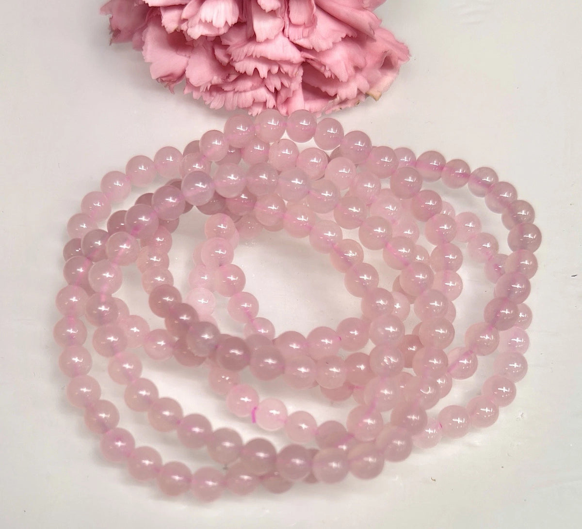 Wholesale 6 Pcs Natural Rose Quartz 6mm 7.5” Crystal Healing Stretch Bracelet