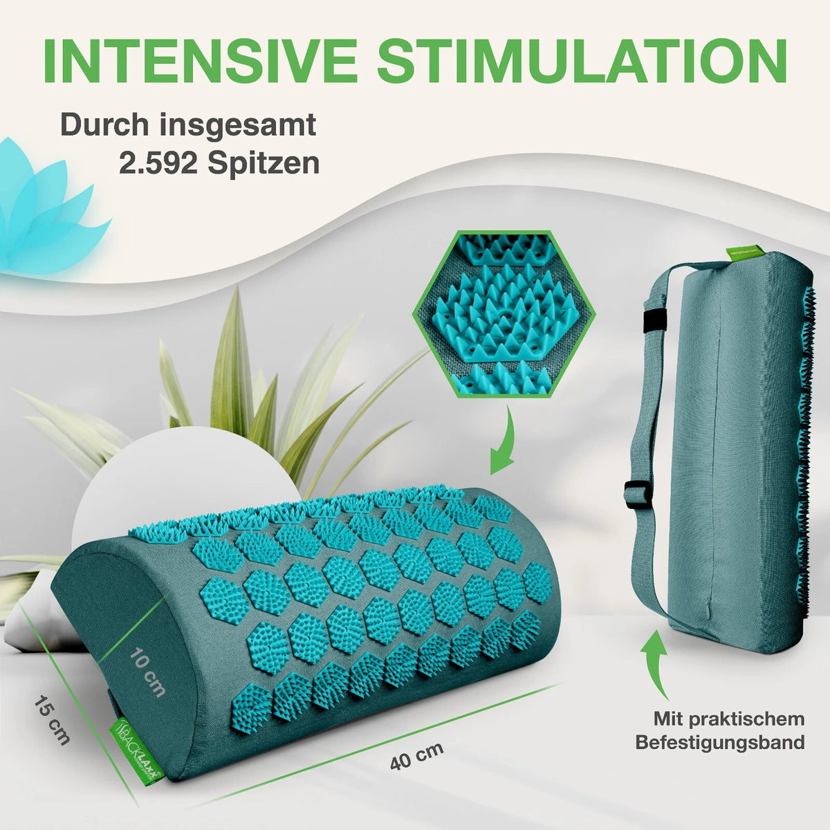 BACKLAxx ® Akupressur Nackenrolle - 2592 Spitzen - mit Befestigungsba<wbr/>nd
