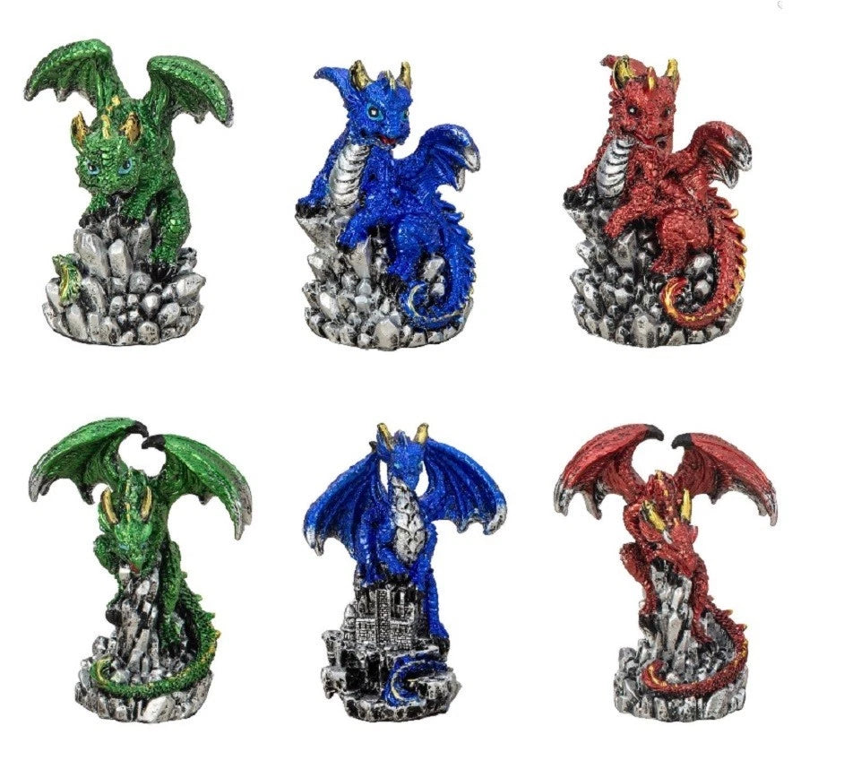Mystisch und Spirituell - Dekofigur Drachen mit Kristallen, Höhe 8,0 - 9,0 cm