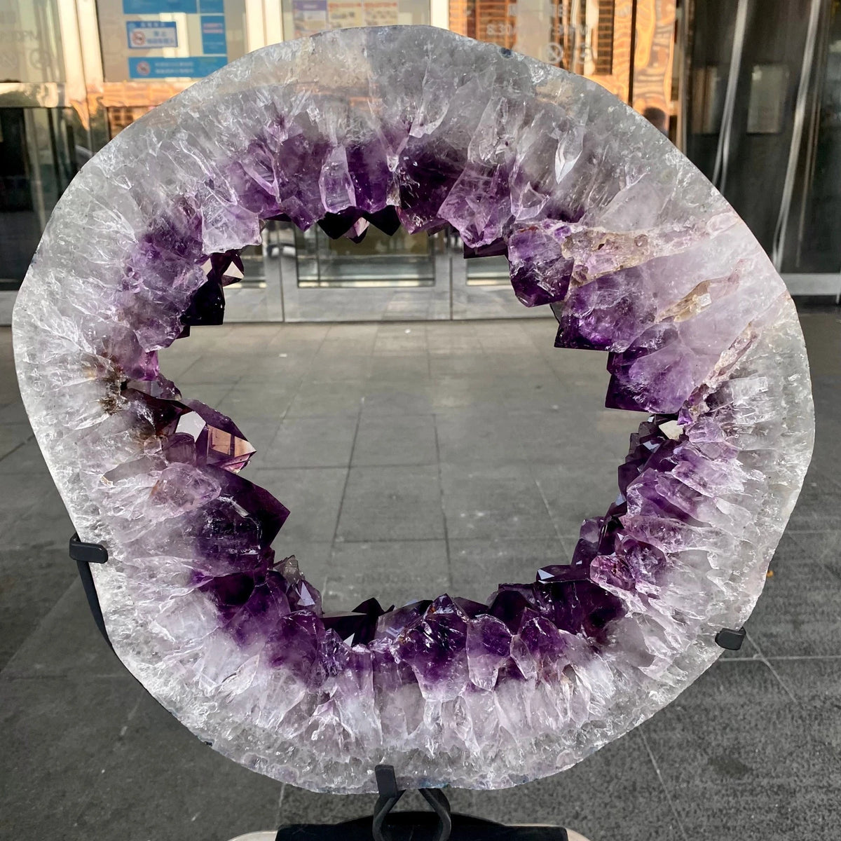 23.01LB Natural amethyst hole quartz cluster crystal Coarse slice pecimen