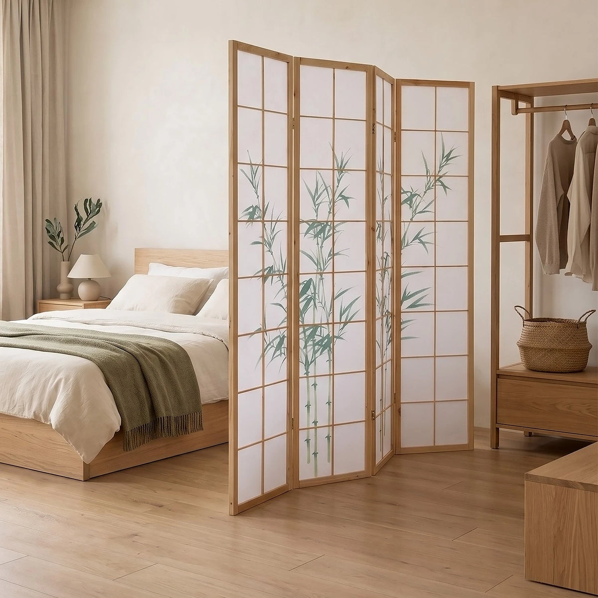 Raumteiler Trennwand Paravent Holz Massiv Sichtschutz Shoji Bambus Homestyle4u