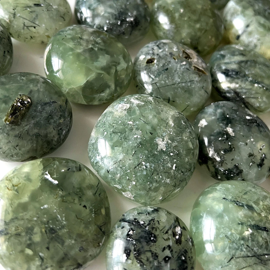 INNER KNOWING Prehnite round Palm Stone | UFO Crystal | Aura Cleansing | Prophet
