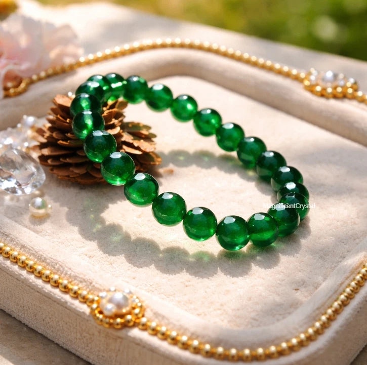 Natural Emerald Crystal Bracelet 8MM Green Gemstone Healing Reiki Jewelry Gift