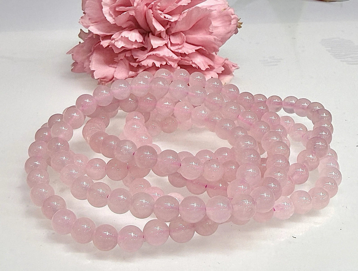 Wholesale 6 Pcs Natural Rose Quartz 6mm 7.5” Crystal Healing Stretch Bracelet