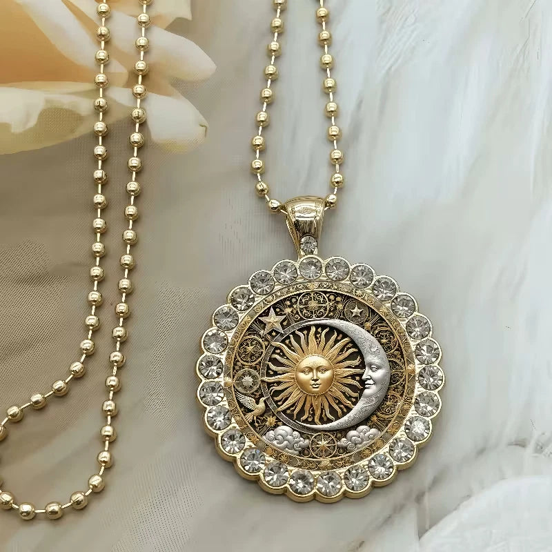 ✨ Sonne Mond Kette Gold Damen Rund Anhänger Zirkonia Boho Schmuck Geschenk 🌙✨