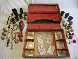 VERY OLD FUN PHYSICS BOX OR MAGIC LATE 19TH CENTURY - OVER 40 ITEMS
